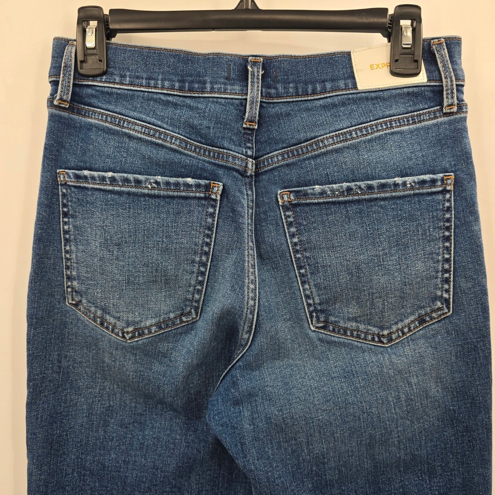 Express Jeans Womens 4 High Waisted Straight Leg Distressed Raw Hem Blue - Picture 4 of 13